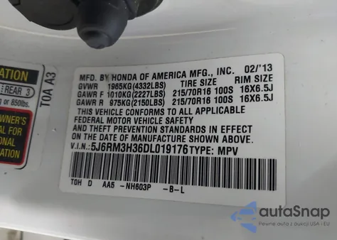 2013 Honda Cr-V Lx from USA, damaged, VIN 5J6RM3H36DL019176